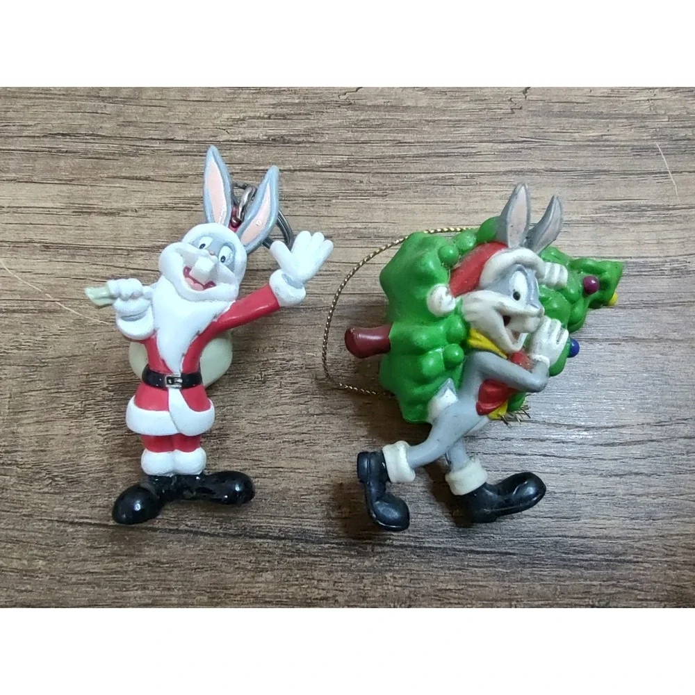 BUGS BUNNY Christmas Theme ORNAMENT Keychain Lot Vintage Looney Tunes Z33